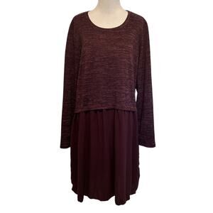 LOGO by Lori Goldstein Drop Waist Dress Womens Large Plum Space Dye Mixed Media